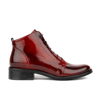 Marcella - Burgundy - Women's Patent Leather Lace-Up Ankle Boots