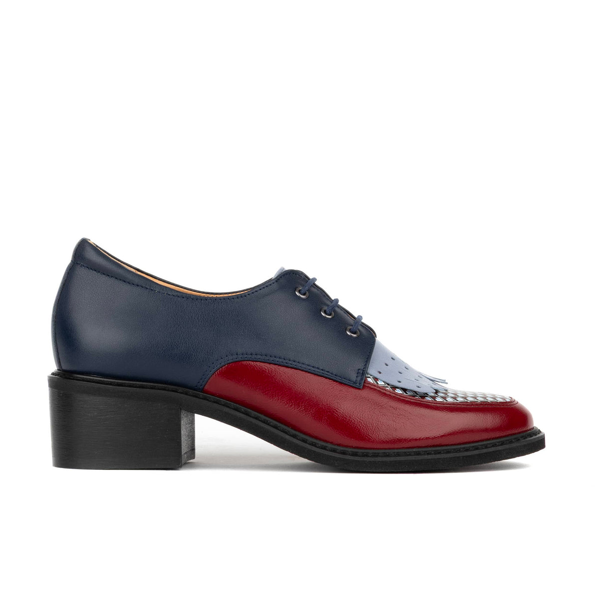 Retro Tone - Navy & Burgundy & Light Blue Diamonds - Women's leather lace-up with signature kiltie detail