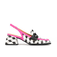 Diana - White Cubics - Women's block heel slingback leather pump