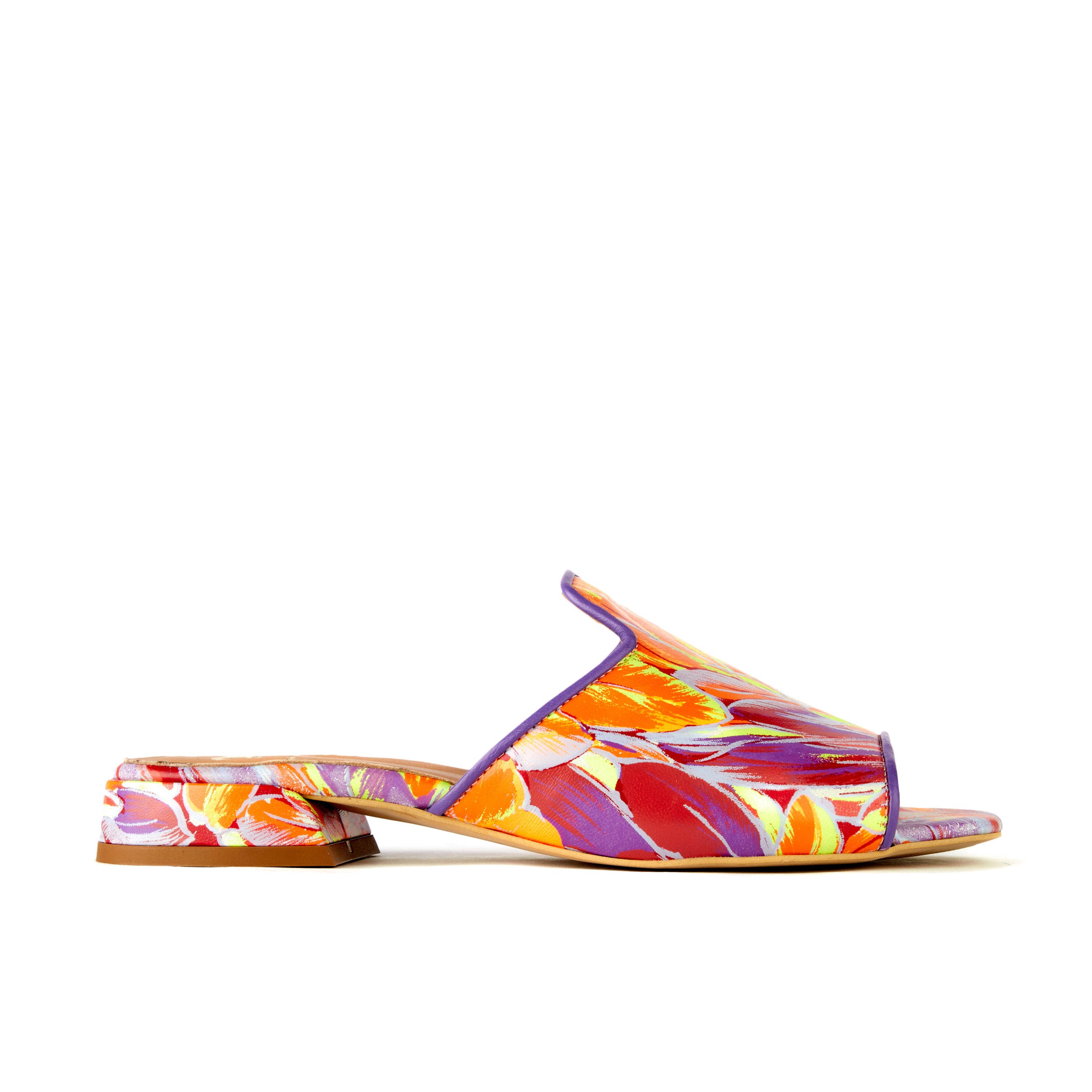 South Beach - Flamingo - Women's fully leather lined sliders in orange and purple