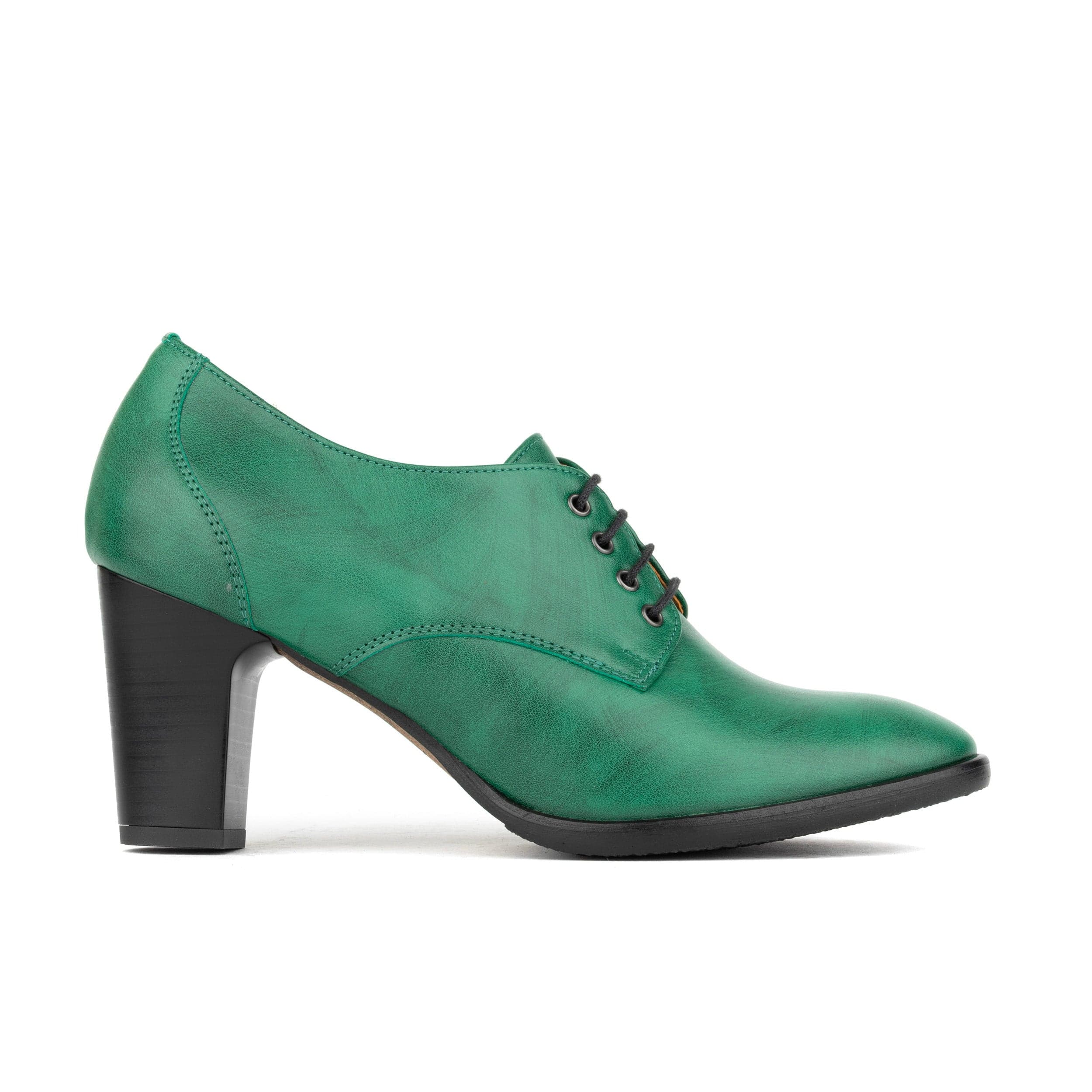 Roulette - Green - Women's leather heeled oxford lace-up