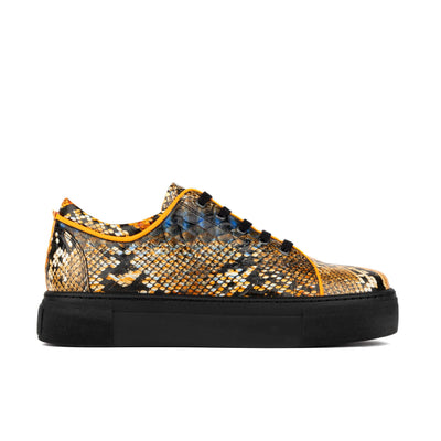 Camila - Black & Orange Snake - Women’s Chunky Leather Platform Trainer