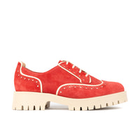 Artisan - Red & Cream - Women's leather lace-up shoe with brogue detailing