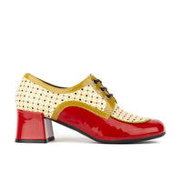 Sovereign - Olive & Red - Women's leather lace up shoe with block heel
