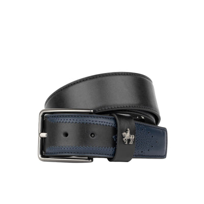 Alec - Black Navy - Men'classic belt in navy and black genuine leather combo