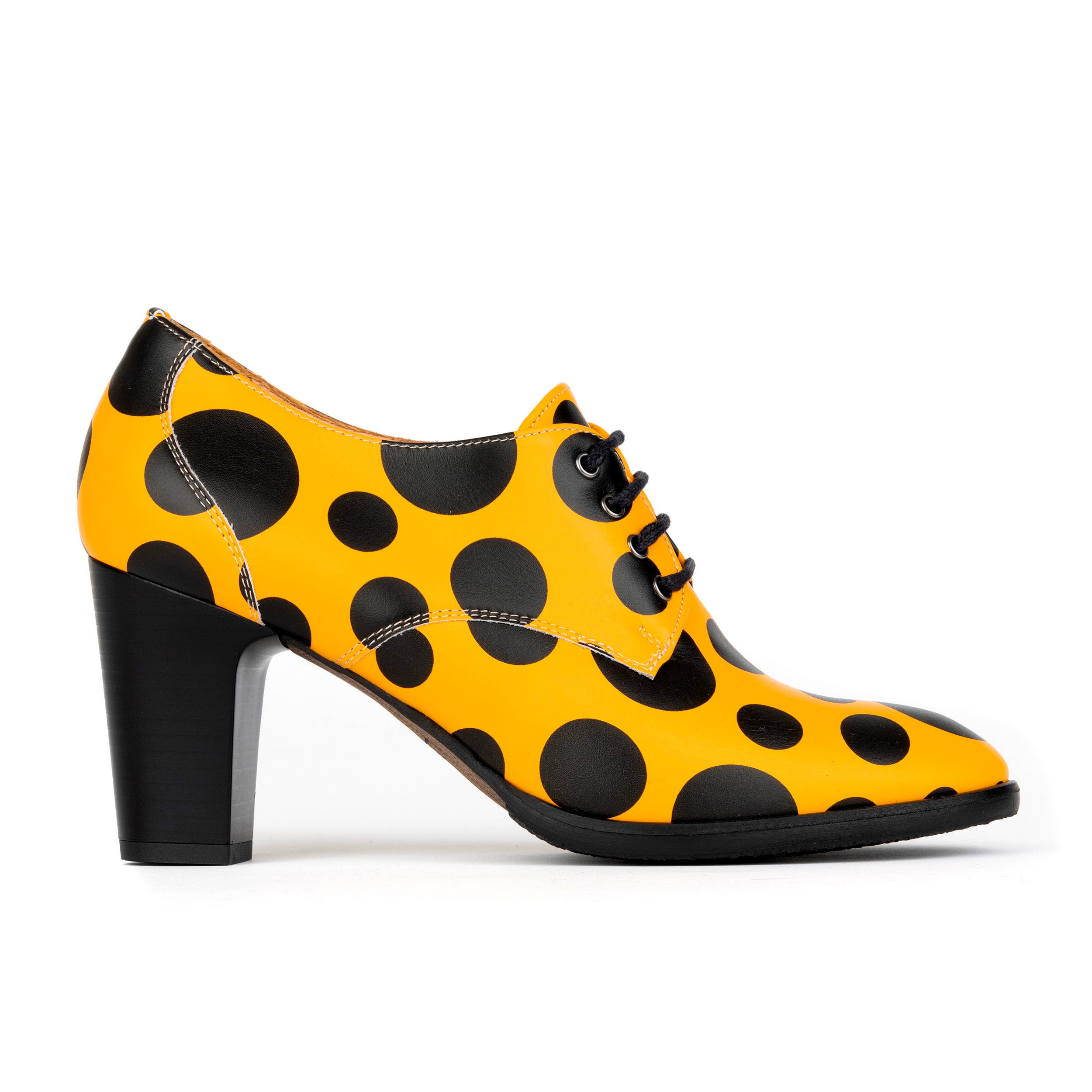 ROULETTE ORANGE POLKA - Women's leather oxford pump heel in orange & black polka