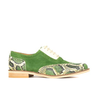 Vivienne - Green Snake - Women's oxford lace-up shoe with brogue details