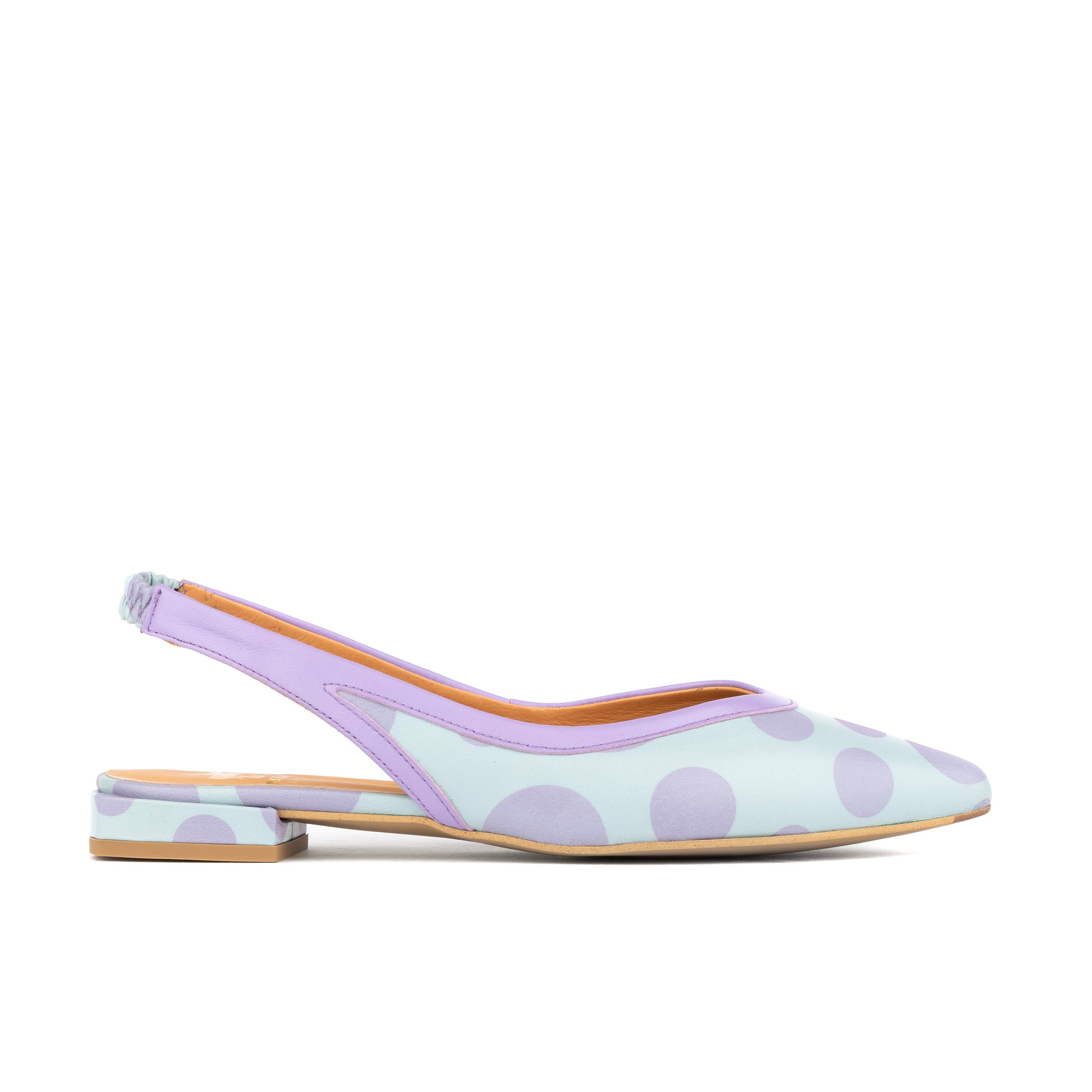 Holly - Pastel Polka Dot - Women's almond closed toe flat leather sling back sandal