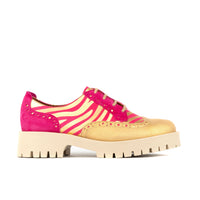 Artisan - Pink & Gold Stripes - Women's leather lace-up shoe with brogue detailing