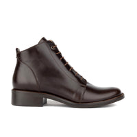 Marcella - Brown - Women's Patent Leather Lace-Up Ankle Boots