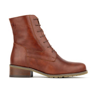 Dinah Wool - Brown - Women's leather lace-up and zip-up round toe combat boot