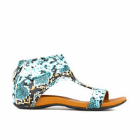Downtown - Blue Snake - Women's flat T-bar sandal with covered heel