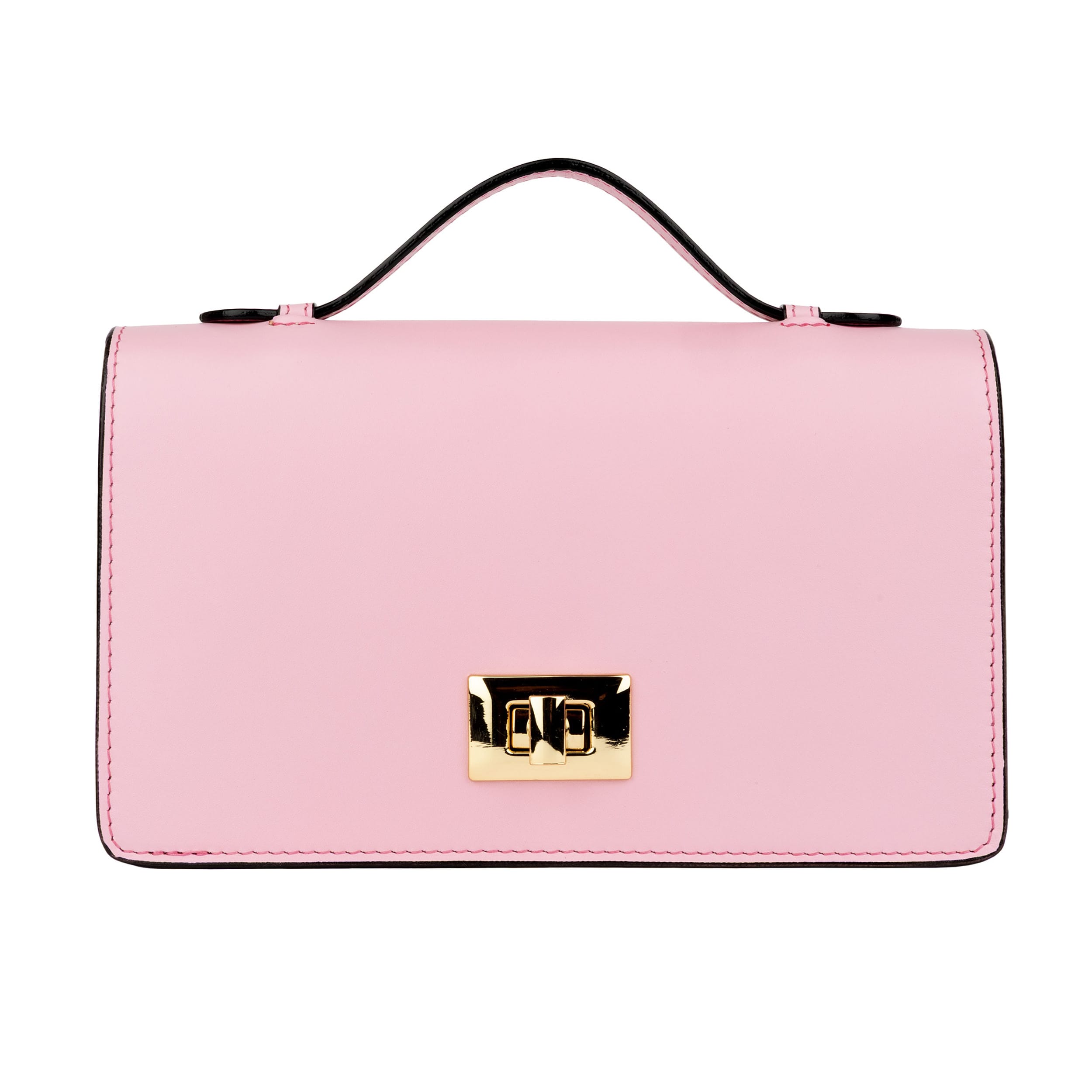 Envy - Pink & Pink - Women's leather flap clutch bag with strap