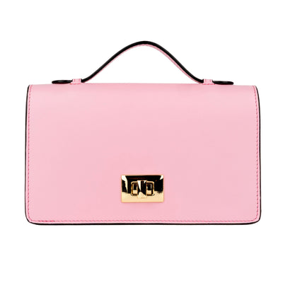 Envy - Pink & Pink - Women's leather flap clutch bag with strap