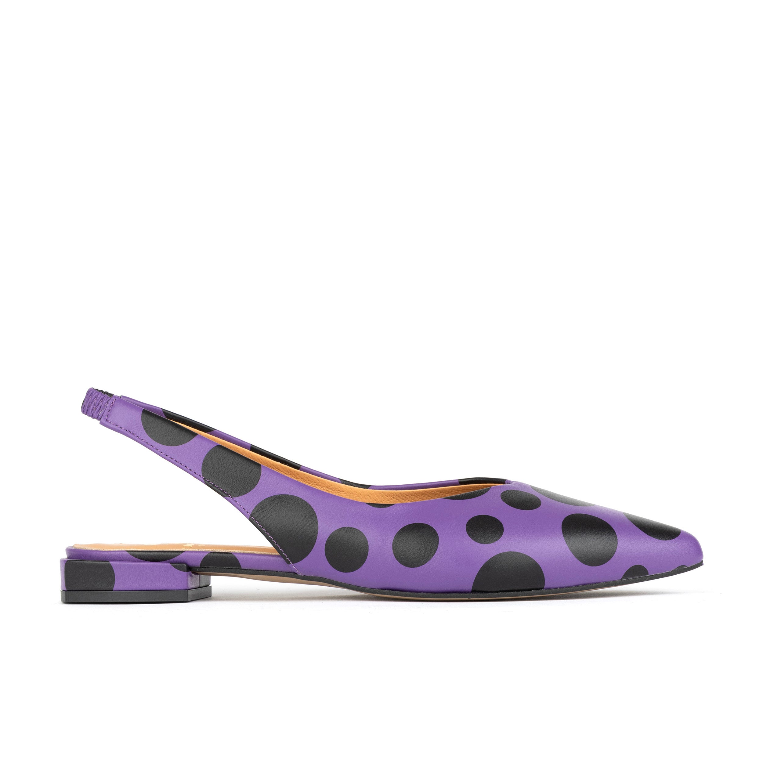 Holy - Purple Black Polka - Women's flat leather slingback in purple & black polka