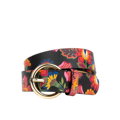 Emma - Red Flowers - Women's Italian leather belt