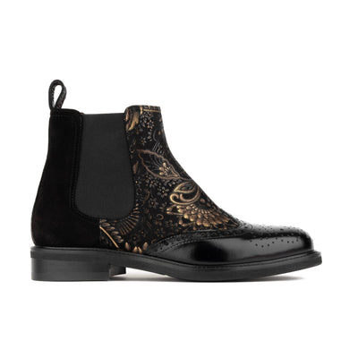 Mamacita - Black Gold - Women's chelsea boot with wingtip brogue detail