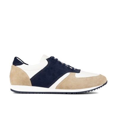 San Francisco - Navy & White & Cream - Men's lace-up leather & suede trainer