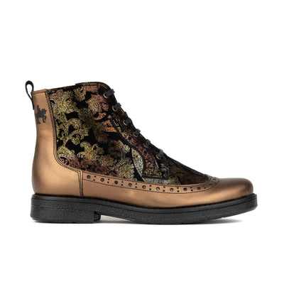 Hatter - Bronze & Floral - Women's Leather Ankle Lace-up Boot with bronze floral details