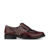Vivienne - Floral & Burgundy - Women's oxford lace-up shoe with brogue details
