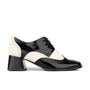 Ziggy - Black & White - Women’s Patent Leather lace-up Brogue Heel