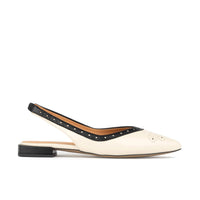 Holly - Cream & Black - Women's pointed toe contrast leather slingbacks