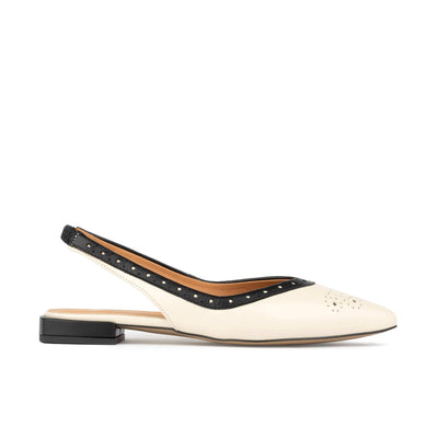 Holly - Cream & Black - Women's pointed toe contrast leather slingbacks