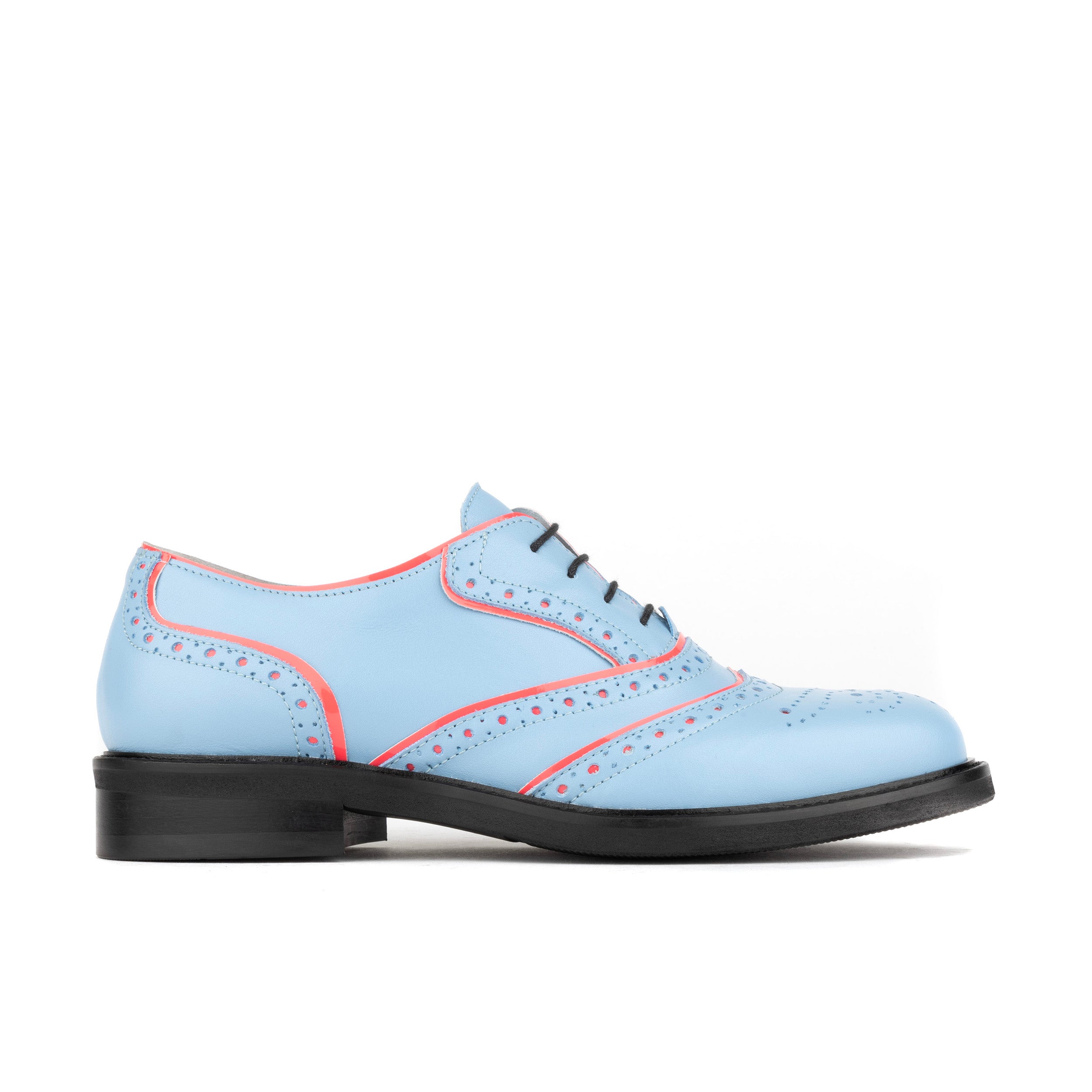 BRICK LANE LIGHT BLUE - Women's leather oxford shoe with decorative brogue details