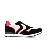 Savana - Black & Cream & Pink - Women's athletic trainer with soft black and cream leather with pink trims
