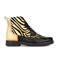Hatter - Black & Gold Stripes - Women's Leather Ankle Lace-up Boot with gold foil zebra stripes