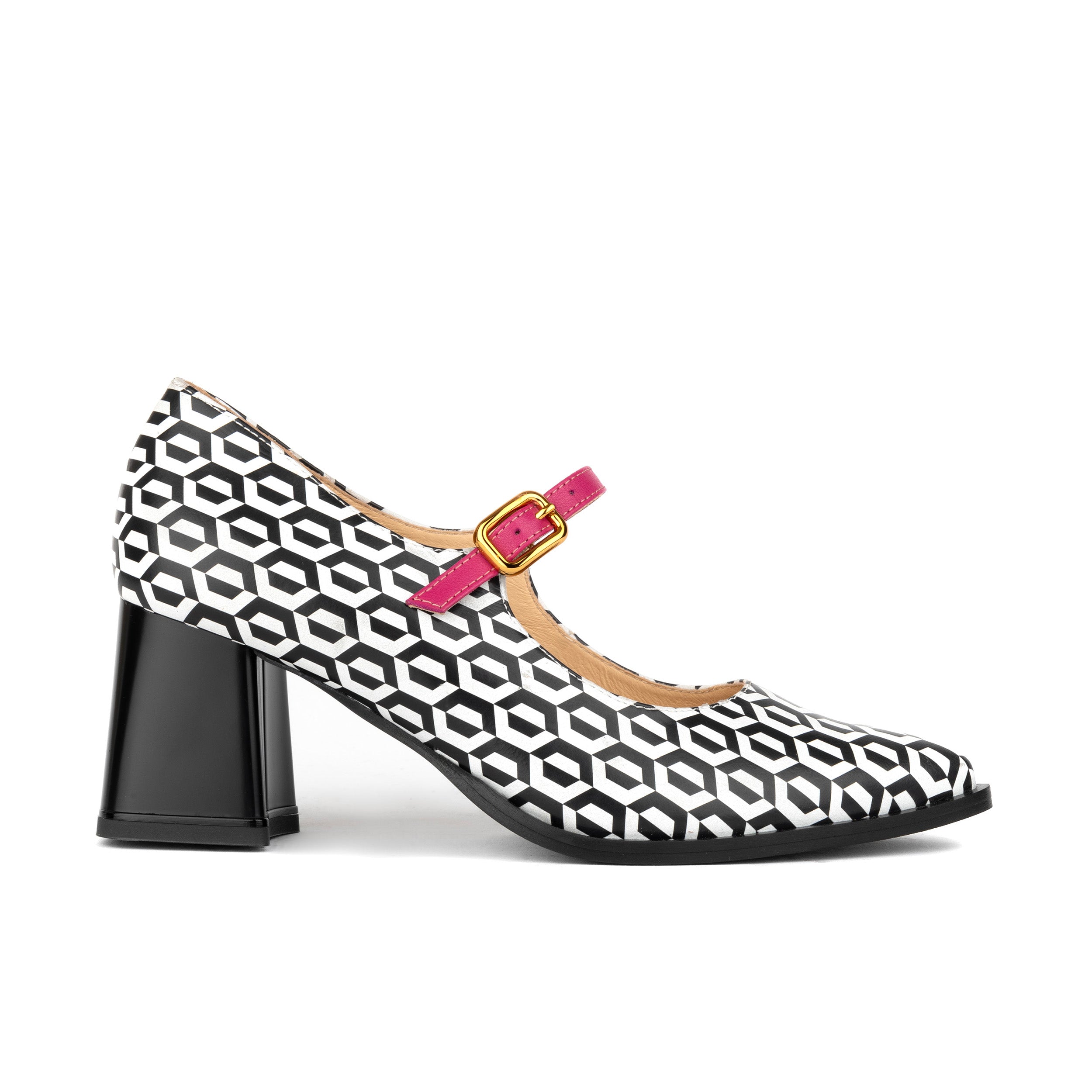 Hyde - Pink & Hexa Print - Women's Leather Mary Jane Pump