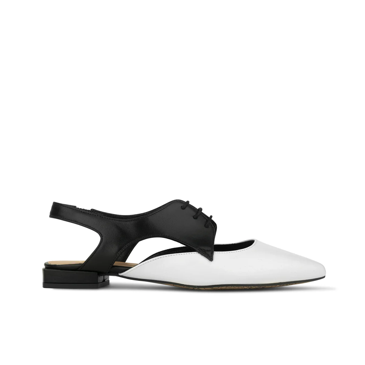 Lim - Black & Cream - Women's cutout leather lace up slingback