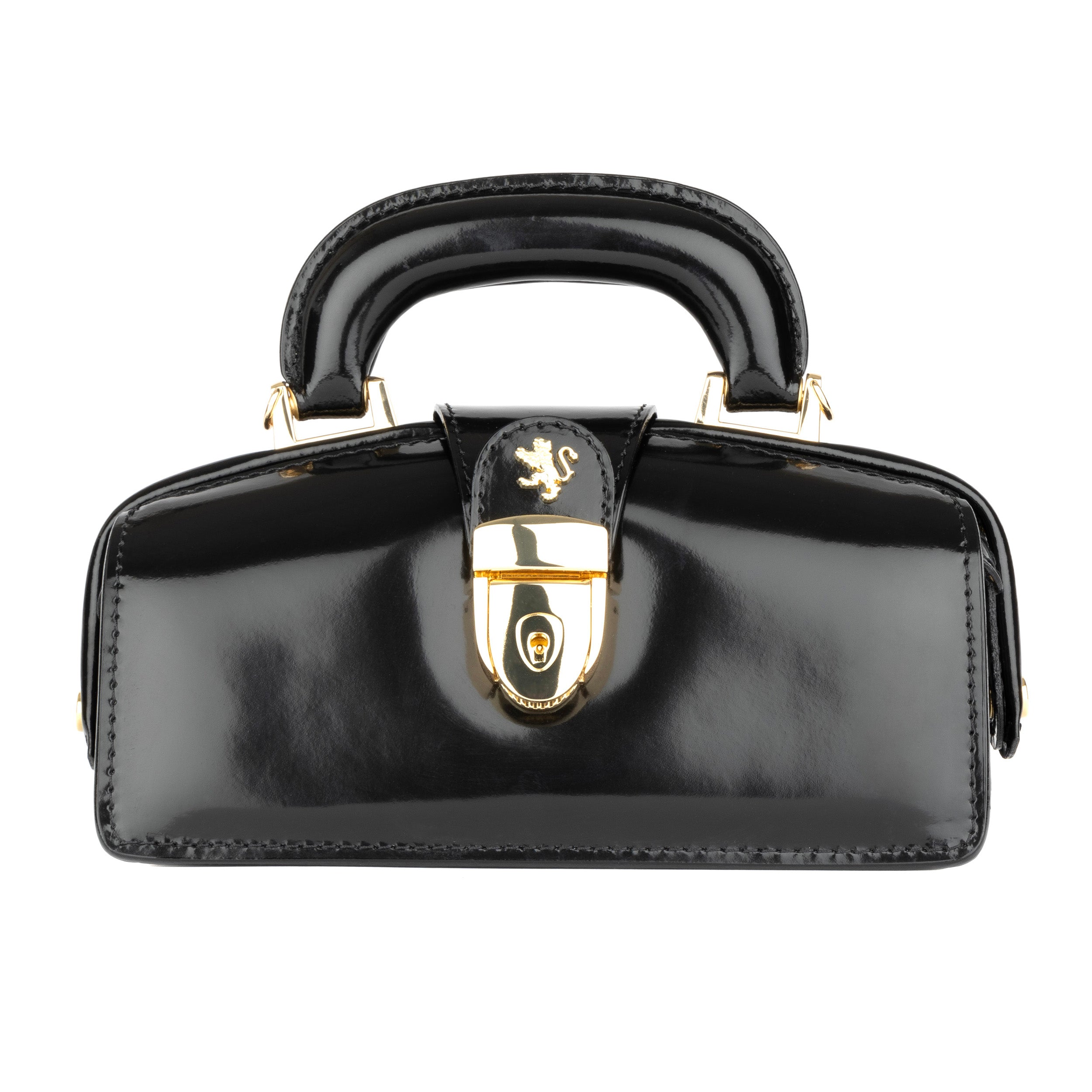 Gazelle Mini - Gold & Black  - Mini top handle structured bag in Italian leather with LED