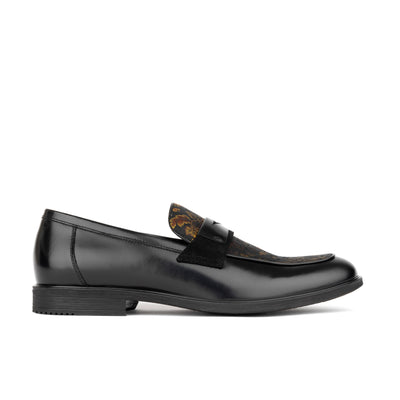 Gosselin - Black & Yellow Flowers - Men's leather loafer with jaquard details