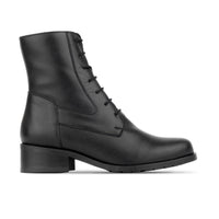 Dinah Wool - Black - Women's leather lace-up and zip-up round toe combat boot