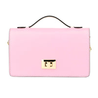 Envy - Pink & Cream - Women's leather flap clutch bag with strap