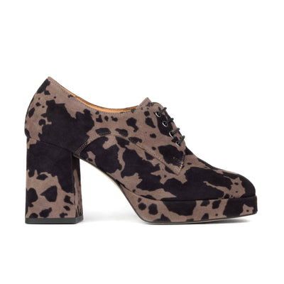 Roulette Platform - Brown Cow - Women's leather oxford pump with platform and block heel