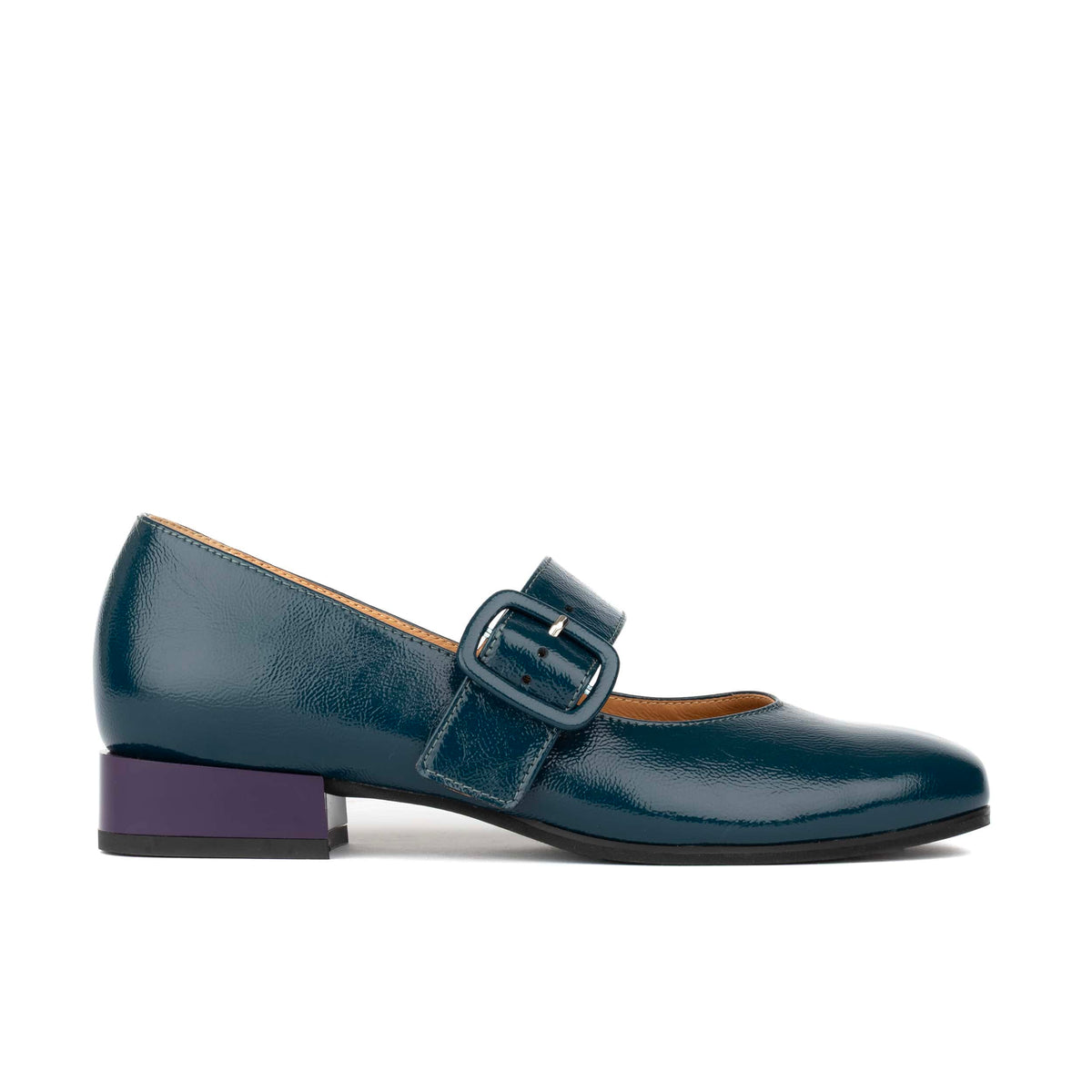 Bliss - Dark Teal - Women's block heel square toe patent leather Mary-Jane