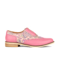 Vivienne - Pink Paisley - Women's oxford lace-up shoe with brogue details