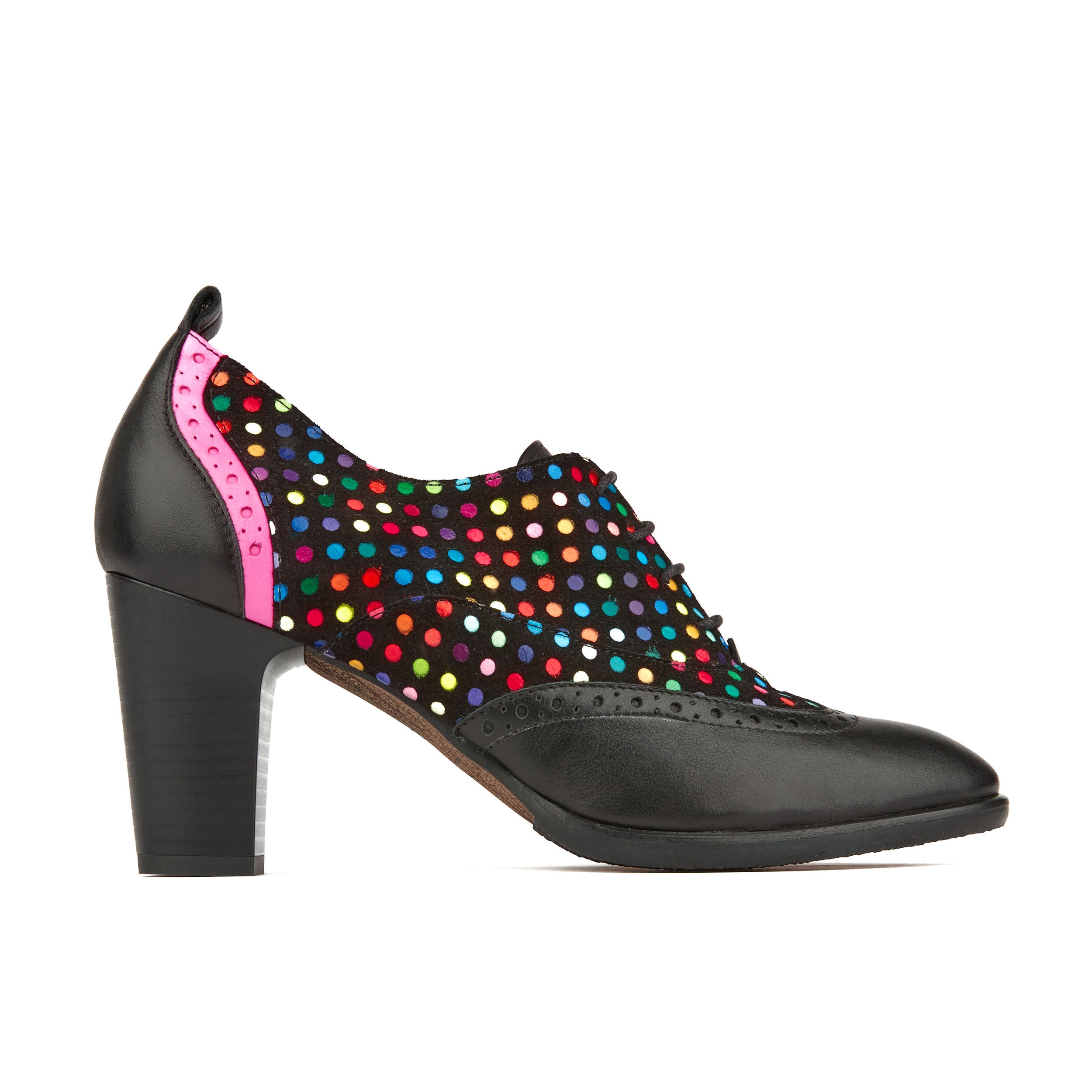 Casino - Black Disco Dots - Women's leather black and disco print oxford pump heel