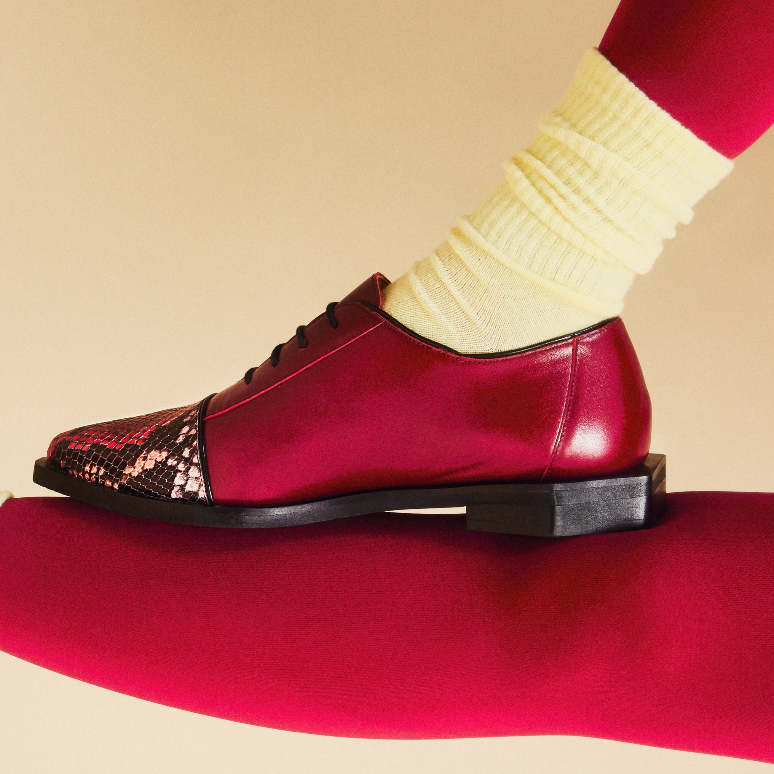 Sloan - Red - Women's Leather Oxford with Snakeskin toe