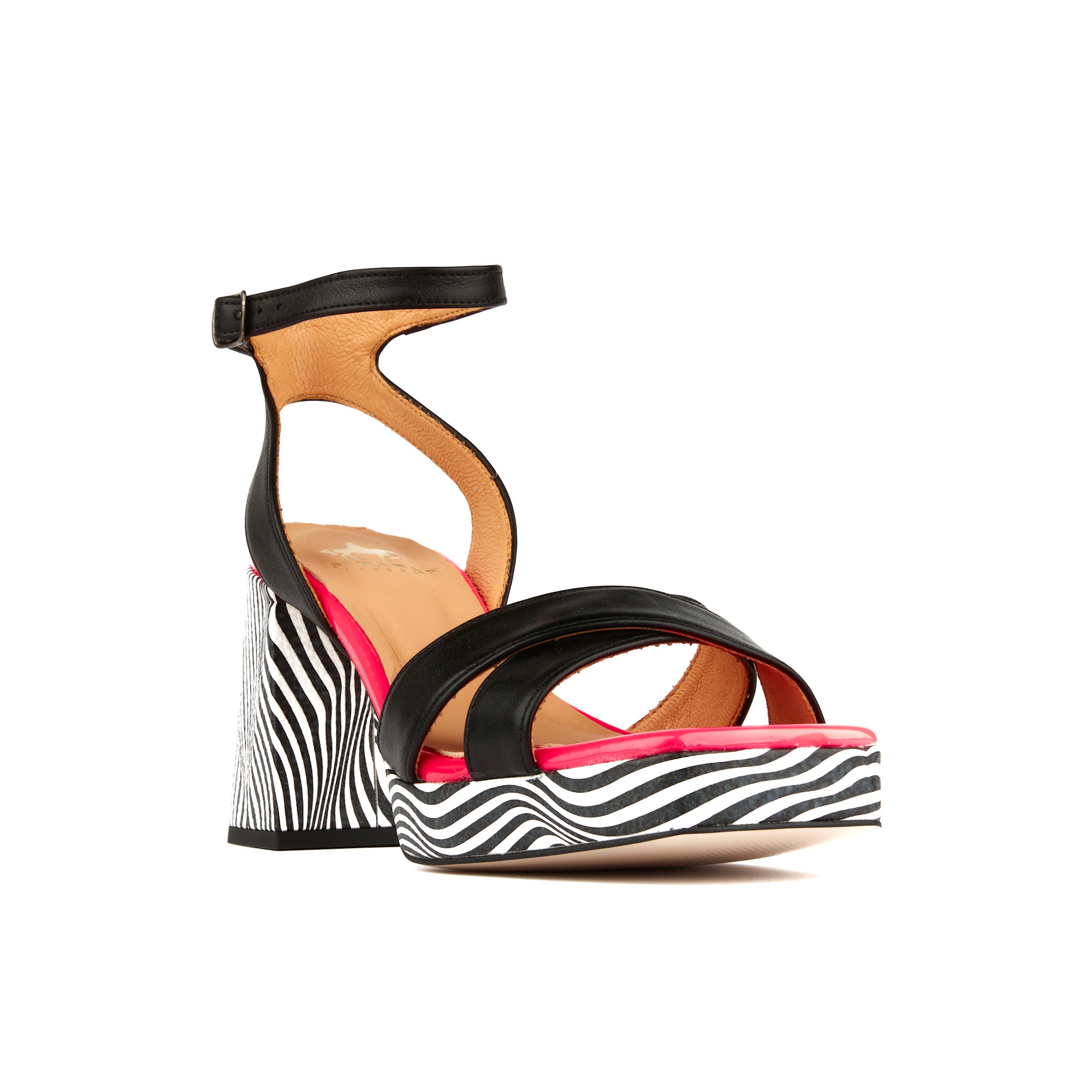 Long Beach - Flamingo - Women's platform block heel sandal with criss cross straps