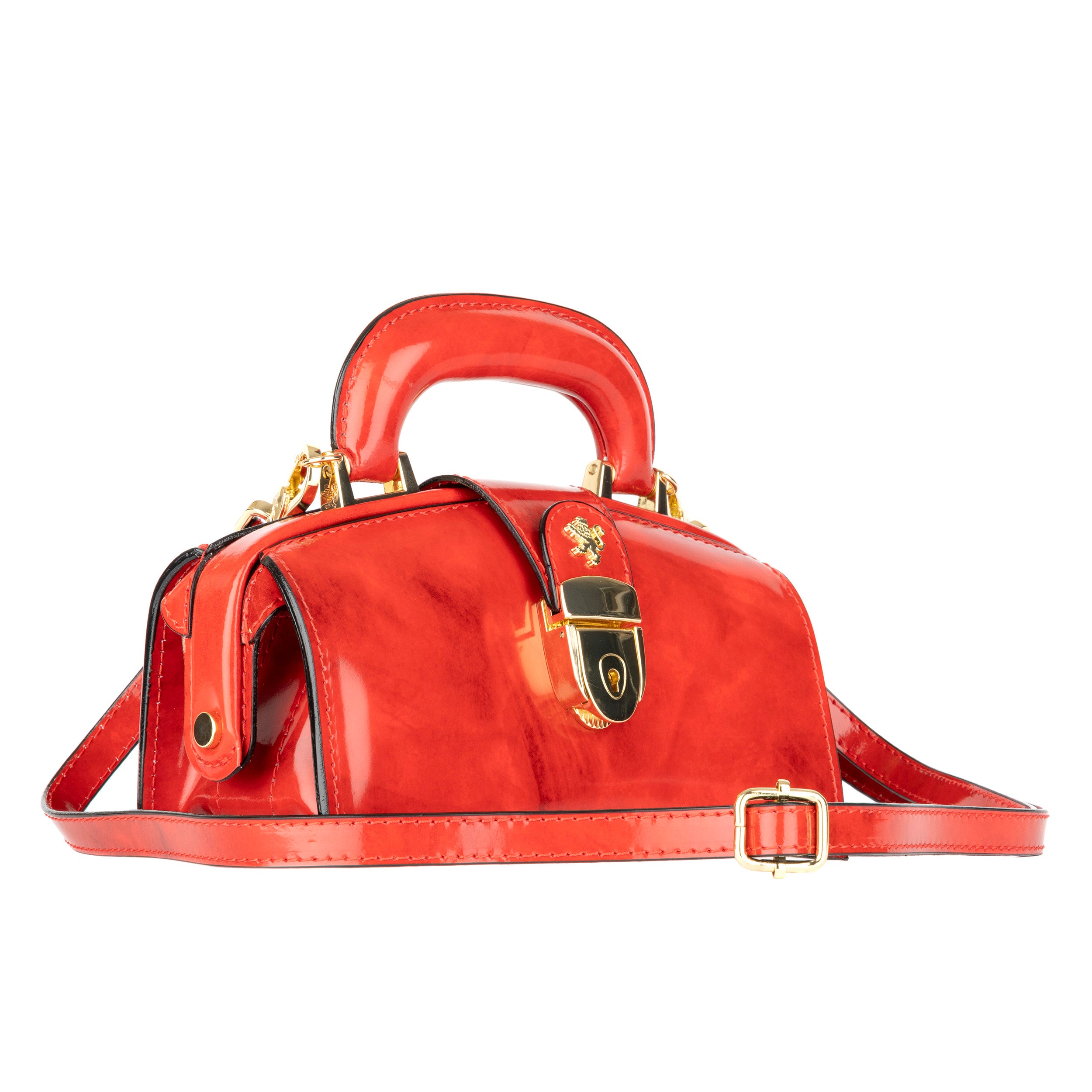 Gazelle Mini - Red - Mini red leather bag in gold tone hardware with LED light