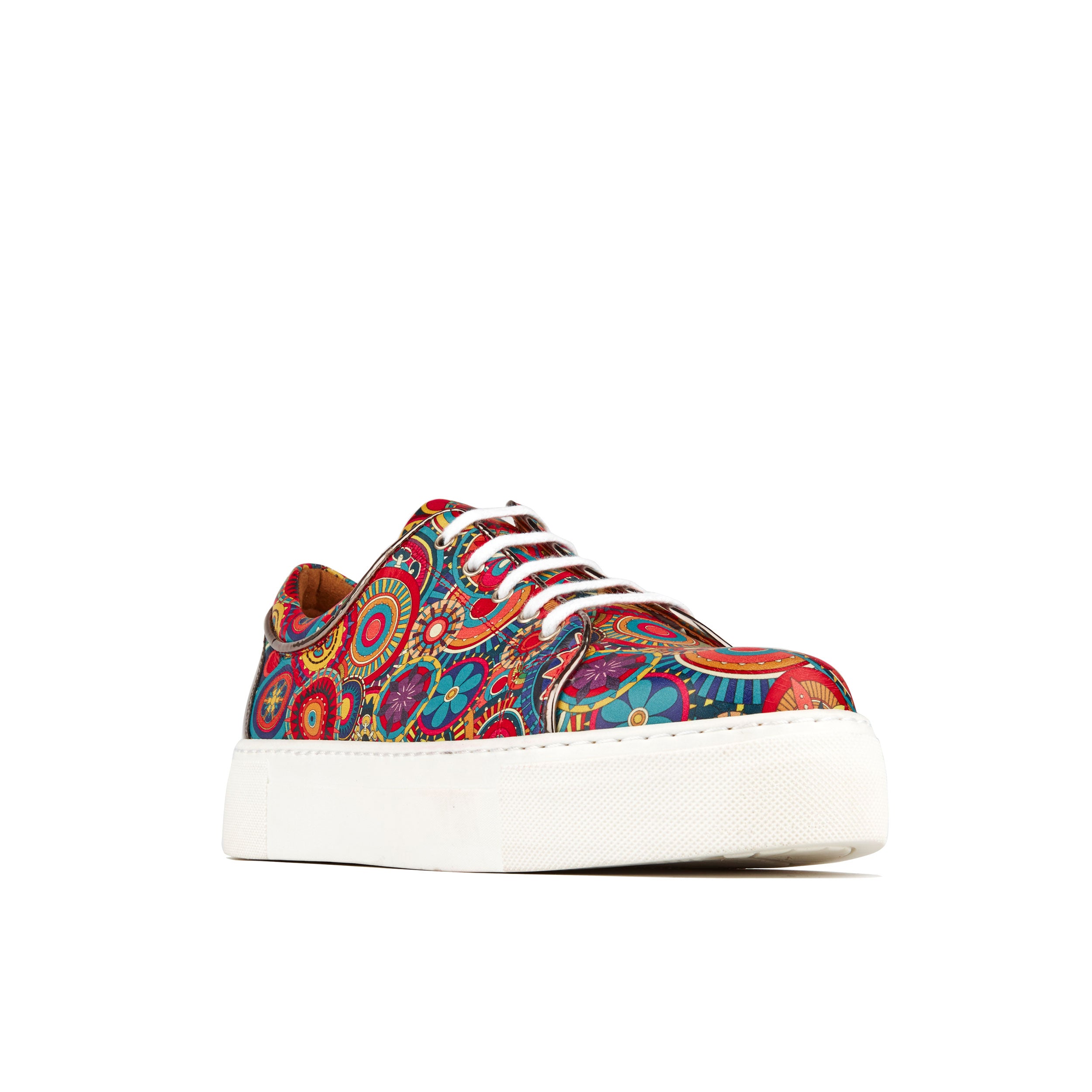 Camila - Signature Print - Women's chunky sole leather trainer in colourful print