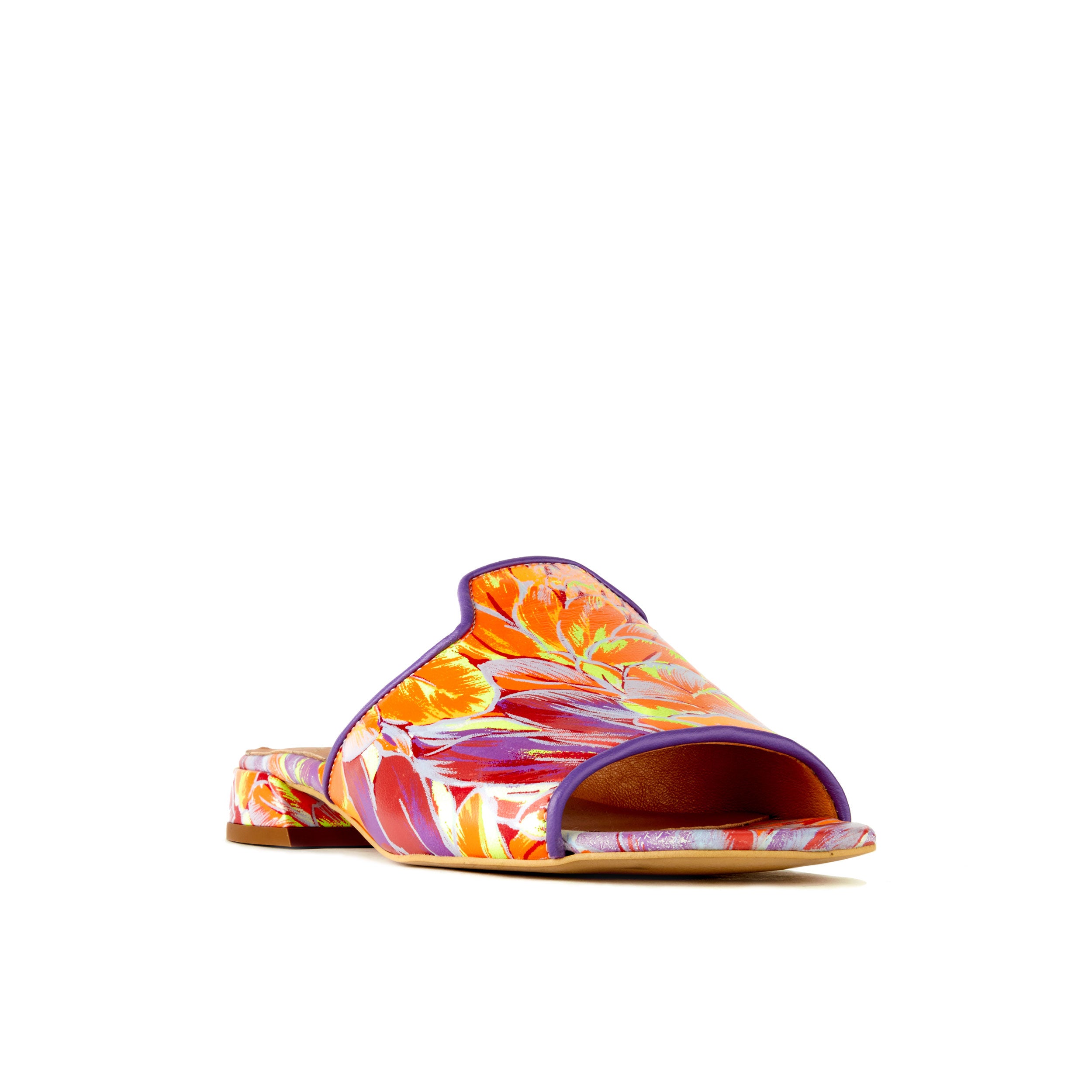 South Beach - Flamingo - Women's fully leather lined sliders in orange and purple