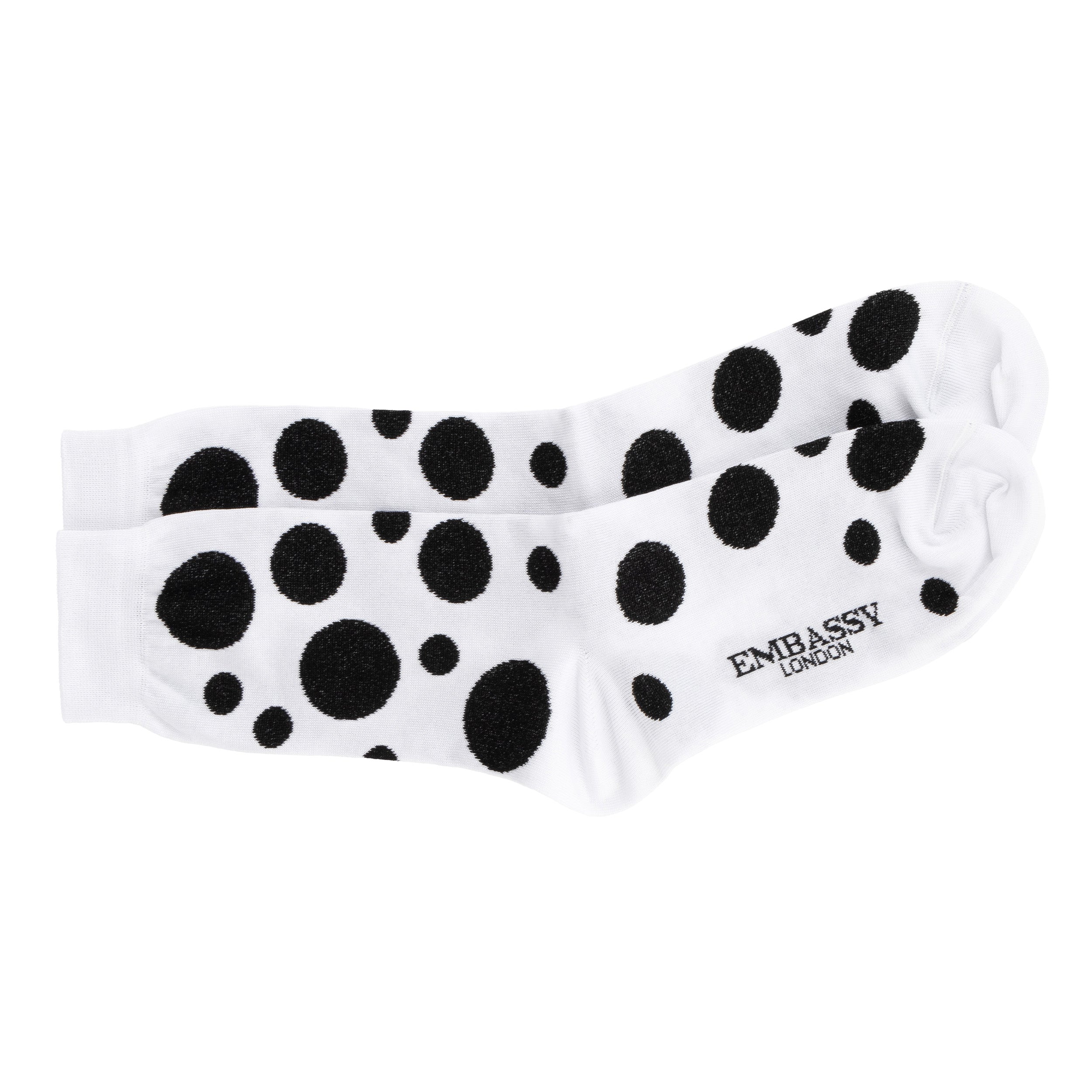 Footloose white black - Men's cotton socks size UK 6 to 12 in white & black dots