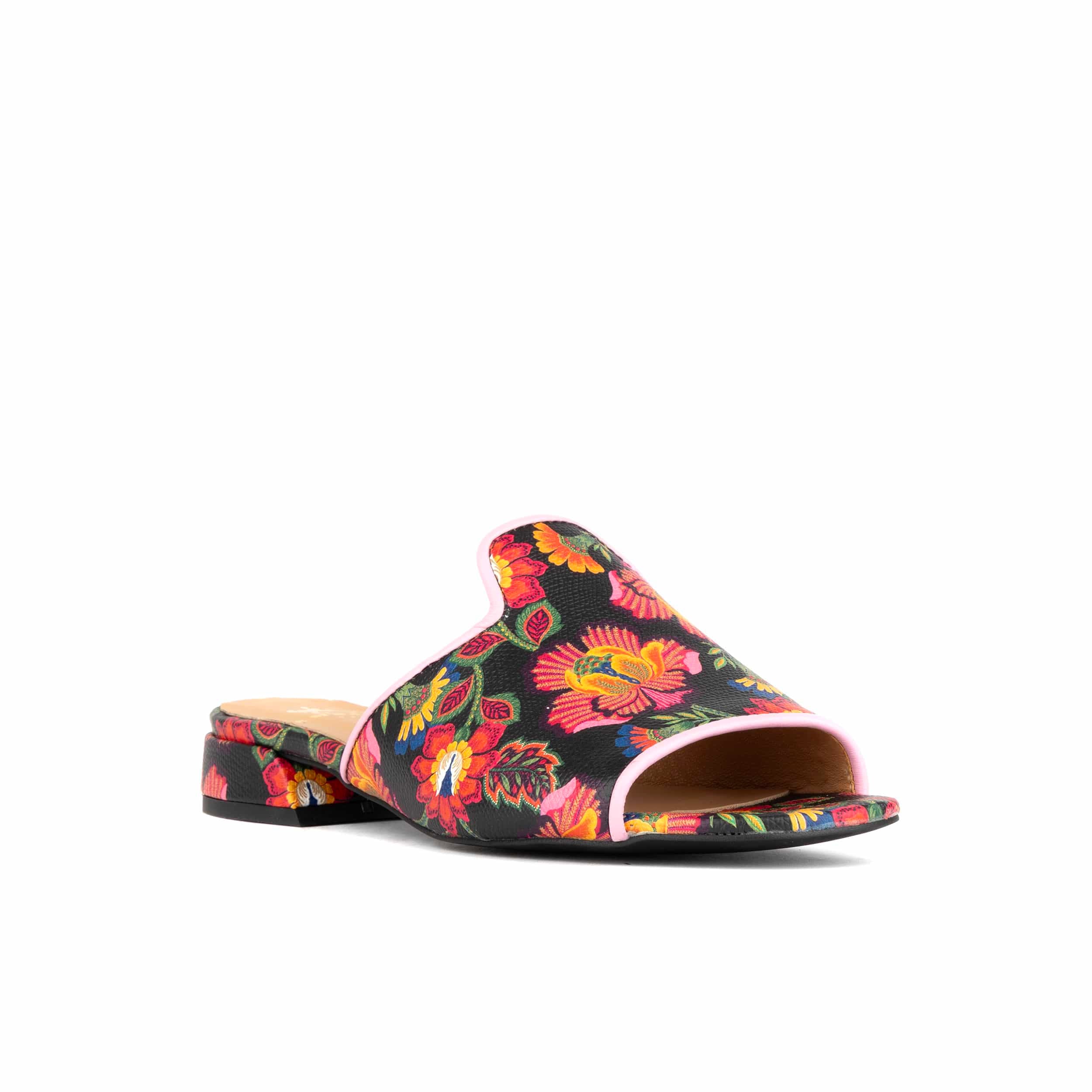 South Beach - Red Flowers - Women's fully leather lined slip on sandal