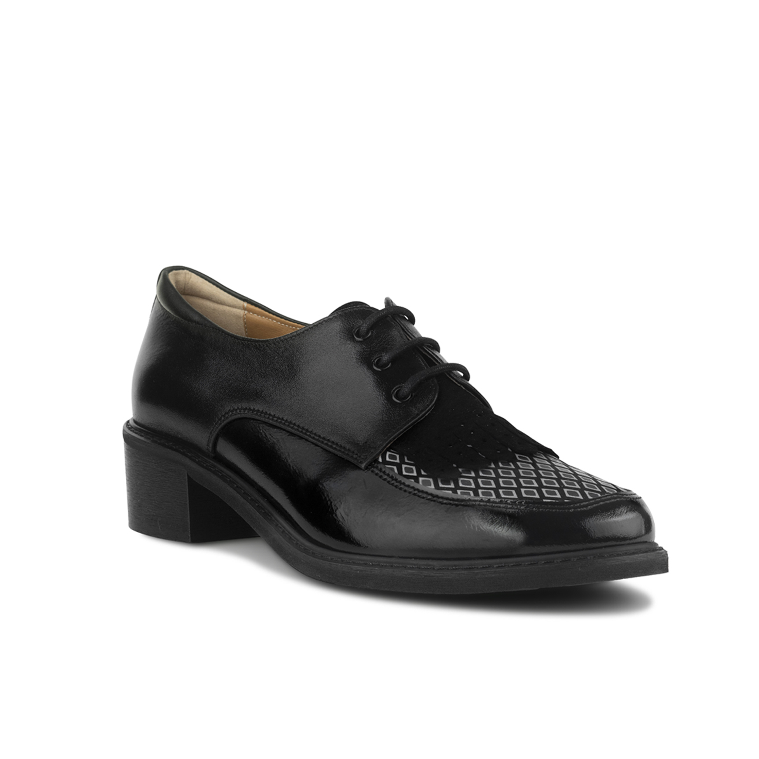 Retro Tone - Black & Grey Diamond - Women's leather lace-up with signature kiltie detail