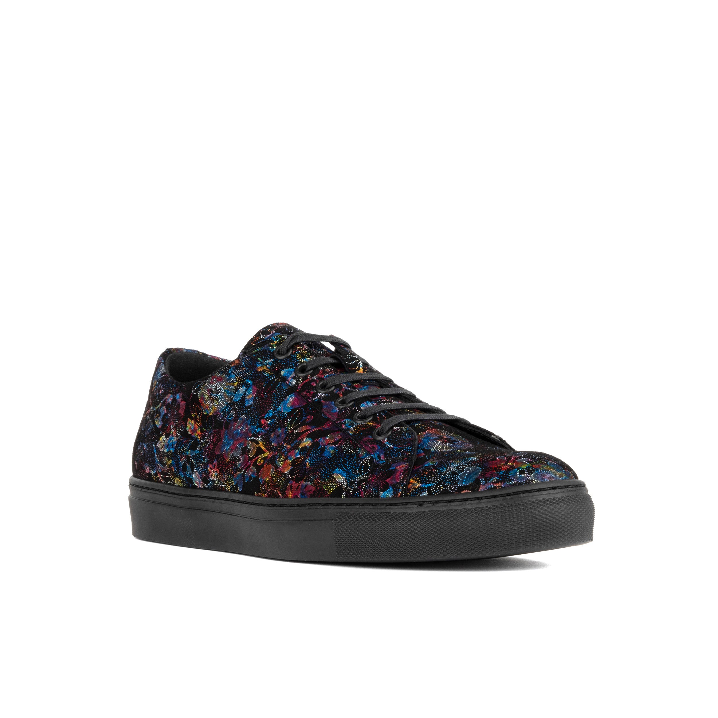 Valencia - Black Flower - Men's nubuck leather rubber soles trainer in black flower