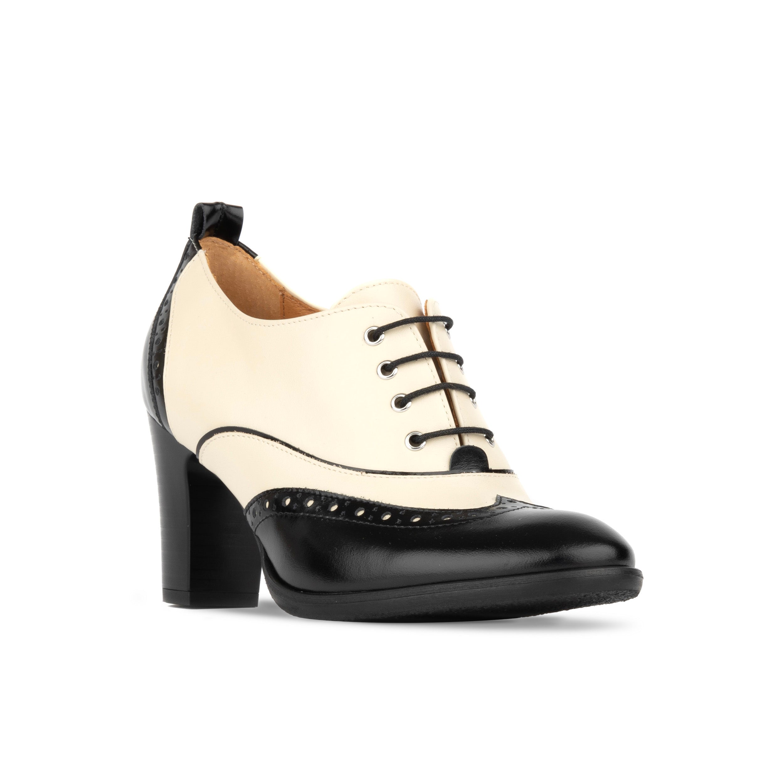 Casino - Black & Cream - Women's black and cream leather oxford pump in 3 inch heel